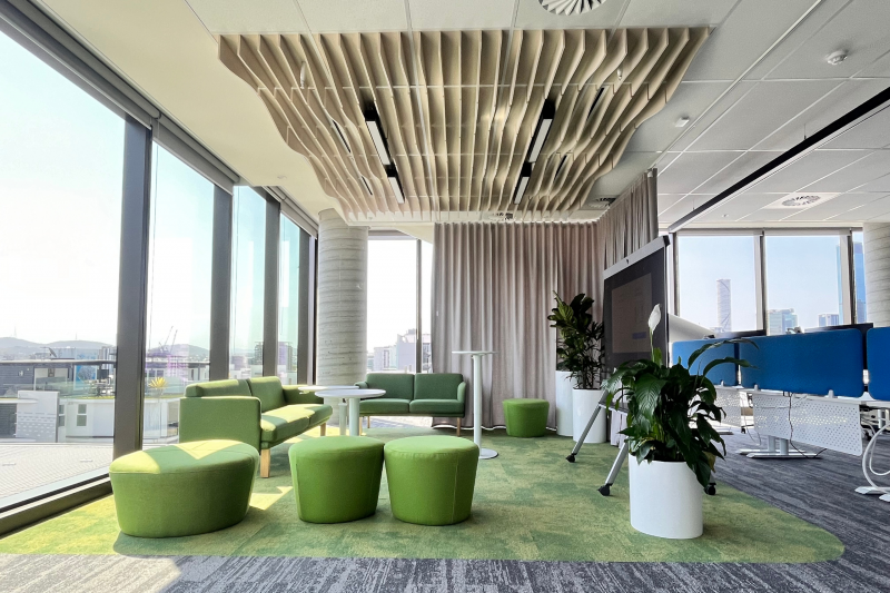 Collaborate room with Acoustic Acouflet ceiling system